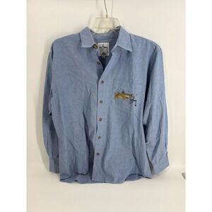 Guy Harvey Bluewater Fishing Embroidered Snook Fish Light Blue Button Up Shirt
